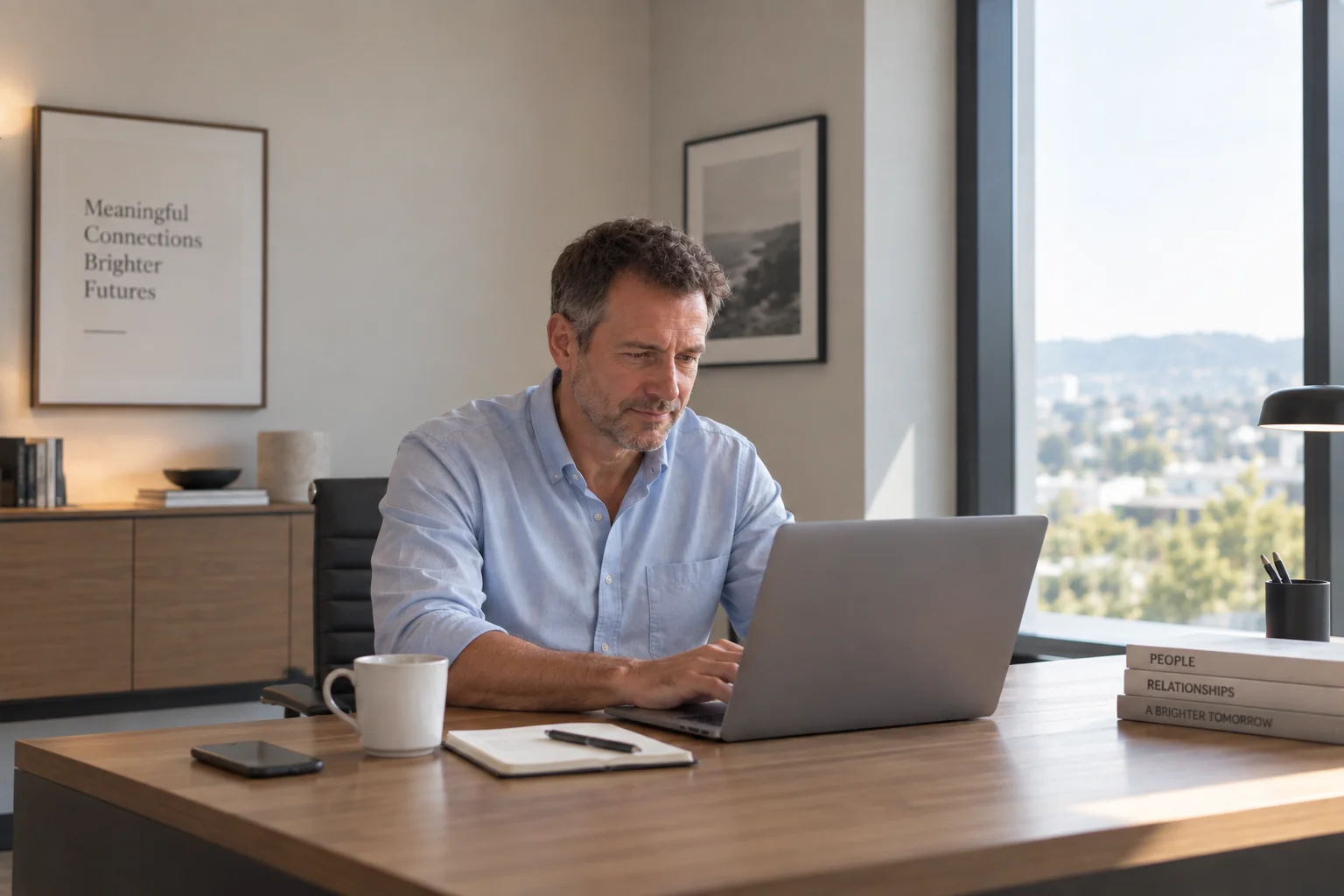 Professional matchmaker in Ireland working on a laptop in the office