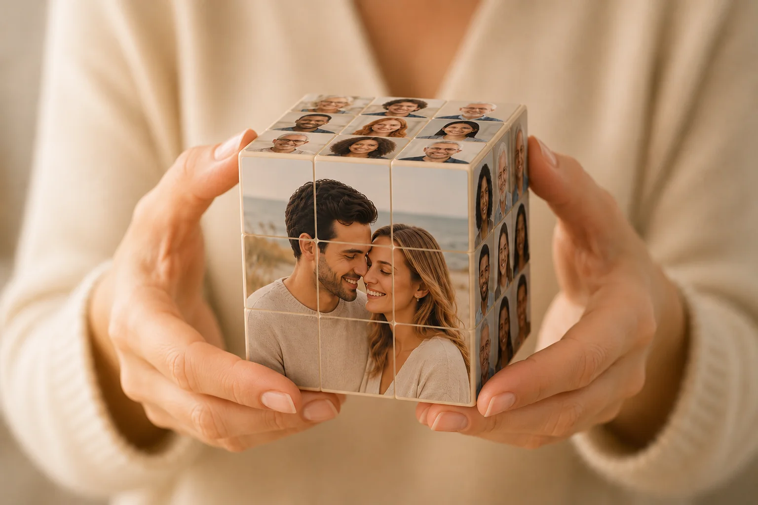 Cube featuring a happy couple and carefully selected matchmaking profiles